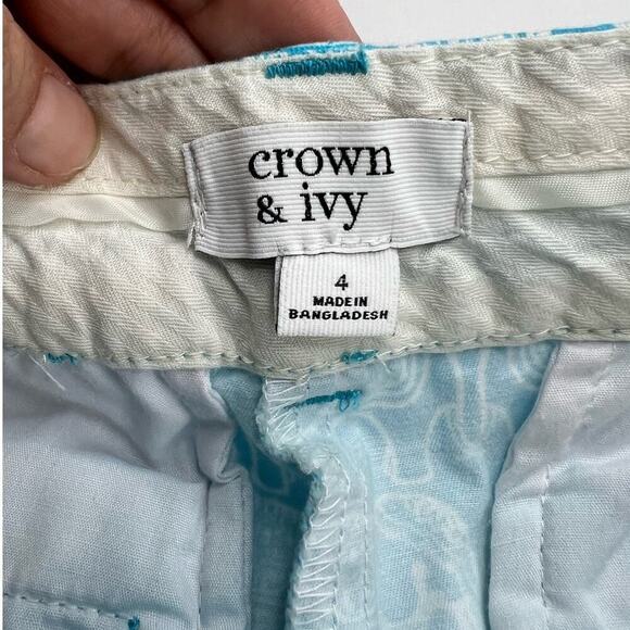 Crown & Ivy Turquoise Blue White Elephant Chino Shorts w Pockets Size 4 - Picture 5 of 8